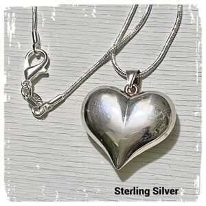 Sterling Silver Large Puffed Heart Pendant Necklace